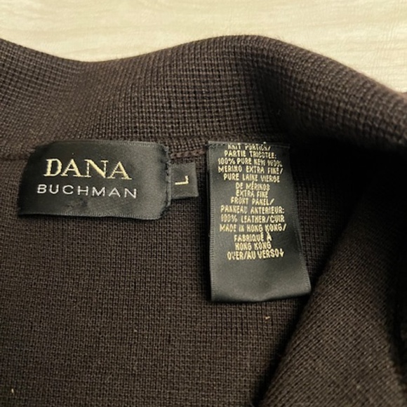 Dana Buchman deep brown leather front sweater jacket 12 never worn - Picture 2 of 9